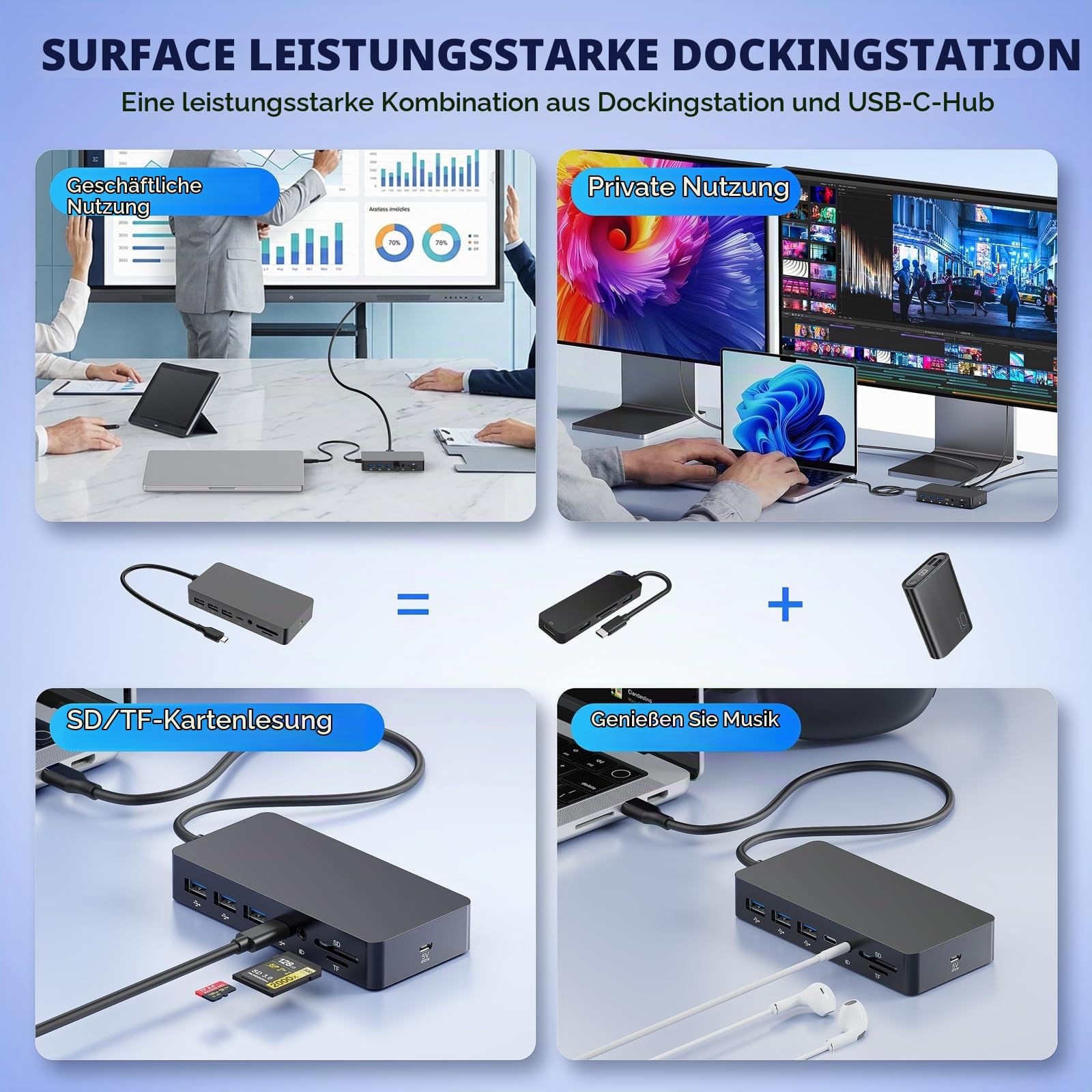Neues Surface Thunderbolt 4 Dock,11 in 1 Surface Docking Station Triple Display mit 4K HDMI+DP+VGA für Surface Pro 11/10/9/8/X/7+/7,Surface Laptop 7/6/5/go/4/3/2/1,Book 3/2/1,Go 4/3/2/1