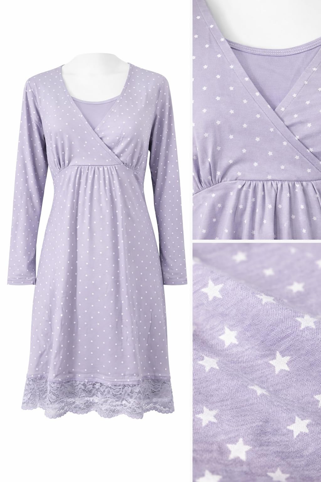 Promise Camicia da Notte Lunga Premaman Allattamento Cotone Viscosa IT 38/40