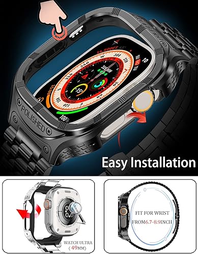 Miniatura 10 de Stainless Steel CaseBand Compatiable for Apple Watch Band 49mm 45mm 44mm 42mm-Rugged Metal iWatch Case and Strap for Men iWatch Band Series