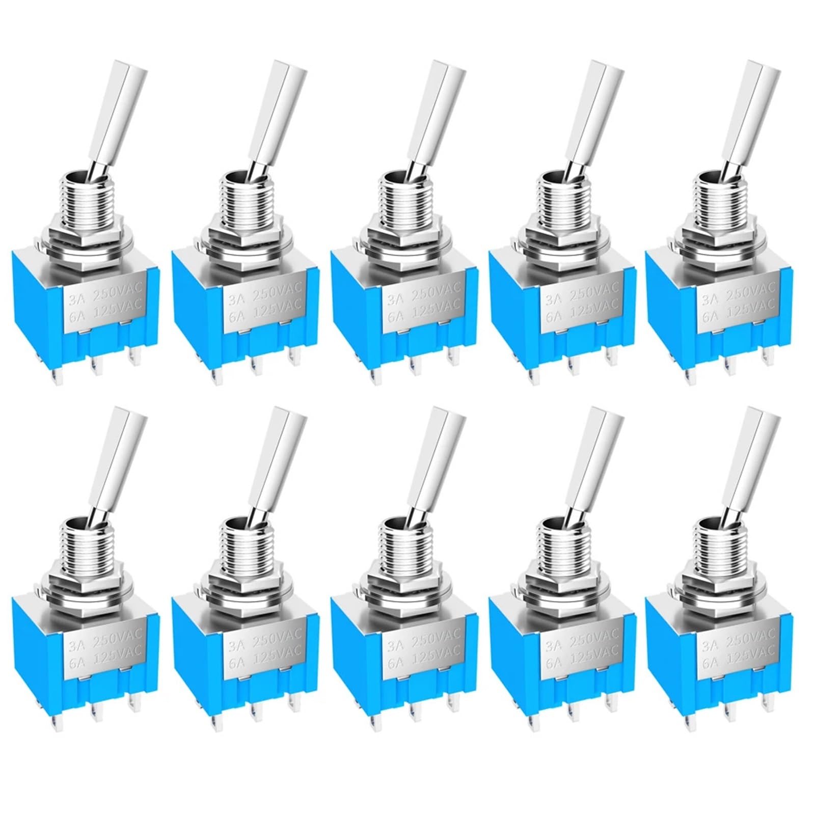 10 pezzi Mini interruttore a levetta 3 posizioni 2 ON OFF ON DPDT SPST DPST 6A 125VAC 3A 250VAC maniglia piatta a scatto for auto camion Auto Barca Camper(ON OFF ON 3Pin)
