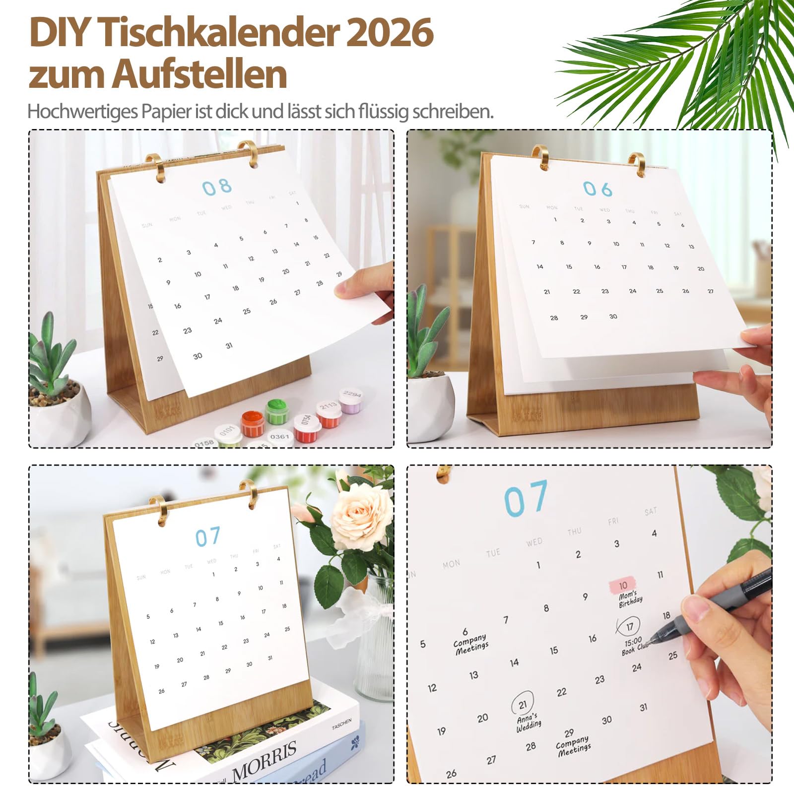 Calendrier 2026 à Peindre Par Numéros Pour Adultes - Kit DIY 12 Plantes Vertes