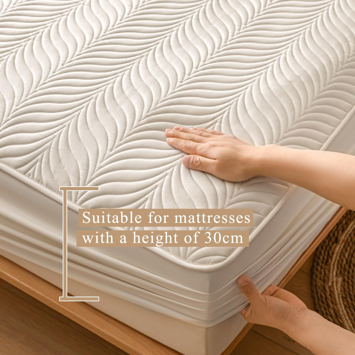 Queen Size Fitted Sheet Deep Pocket Waterproof Mattress Protector Quilted Mattress Cover King Size Bed Cooling Breathable Mattress Pad Full Wrap Machine Washable,Dark Blue,90 * 190CM(Twin)