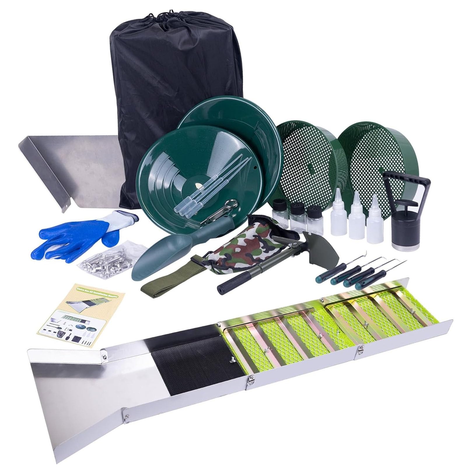Fockety Kit Completo de 30 Pezzi per Ripiano in Oro con 50 "Sluice Box Pieghevole in Lega di Alluminio, Attrezzatura per Prospezione D'oro per L'estrazione Dell'oro per Fiume