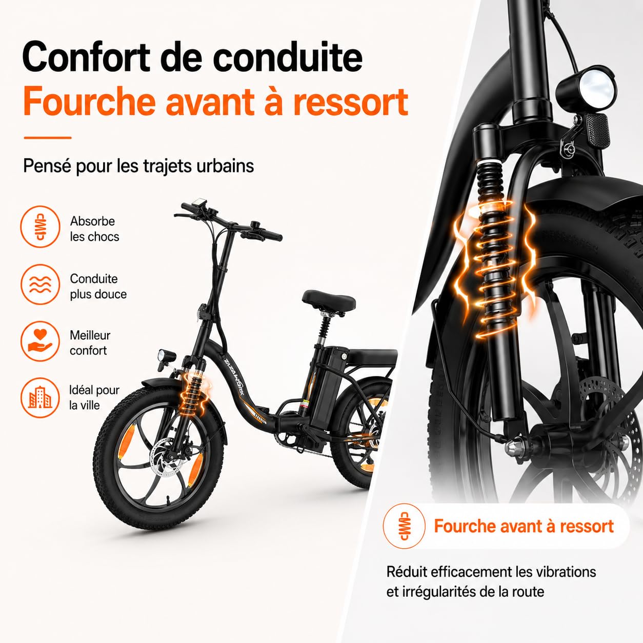 TIGUOWISH ZAZAWORK Vélo Électrique Pliable 250W, VTT Batterie 48V 16Ah, Autonomie 100 km, 7 Vitesses, Freins à Disque, Pneus 20" Anti-Crevaison