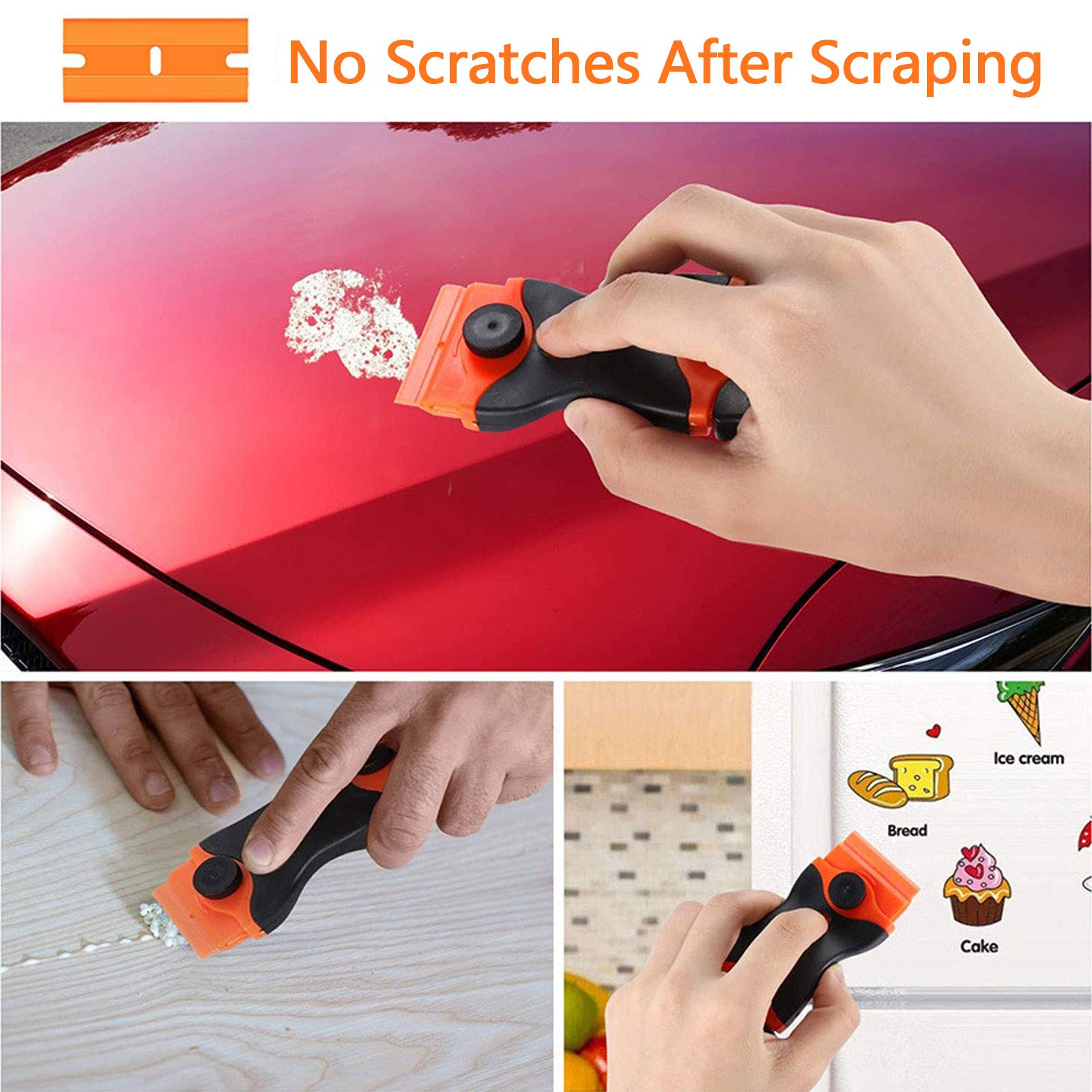 Glasschraper, raamschraper sticker remover met 20 stuks metaal en kunststof, vervangende messen, voor het verwijderen van etiketten, stickers, stickers, breeuwen