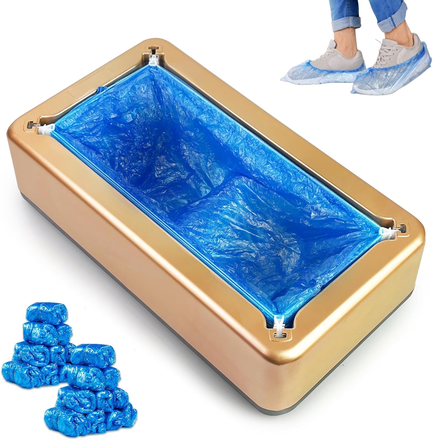 Automatic Shoe Cover Dispenser with 200pcs Disposable Shoe Covers Sturdy Automatic Shoe Cover Machine with shoe covers for indoors reusable Non Slip Waterproof Suitable for Most Shoes Size