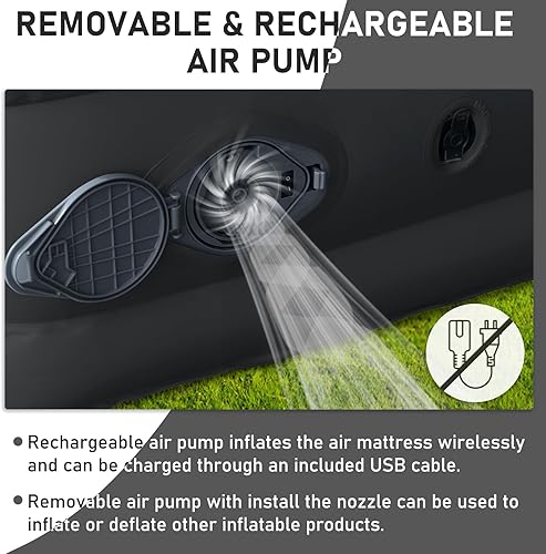 Miniatura 2 de Colchón de aire Queen con bomba inalámbrica integrada y cabecera integrada, colchón de aire inflable de 18 pulgadas, cama de aire inflable para el