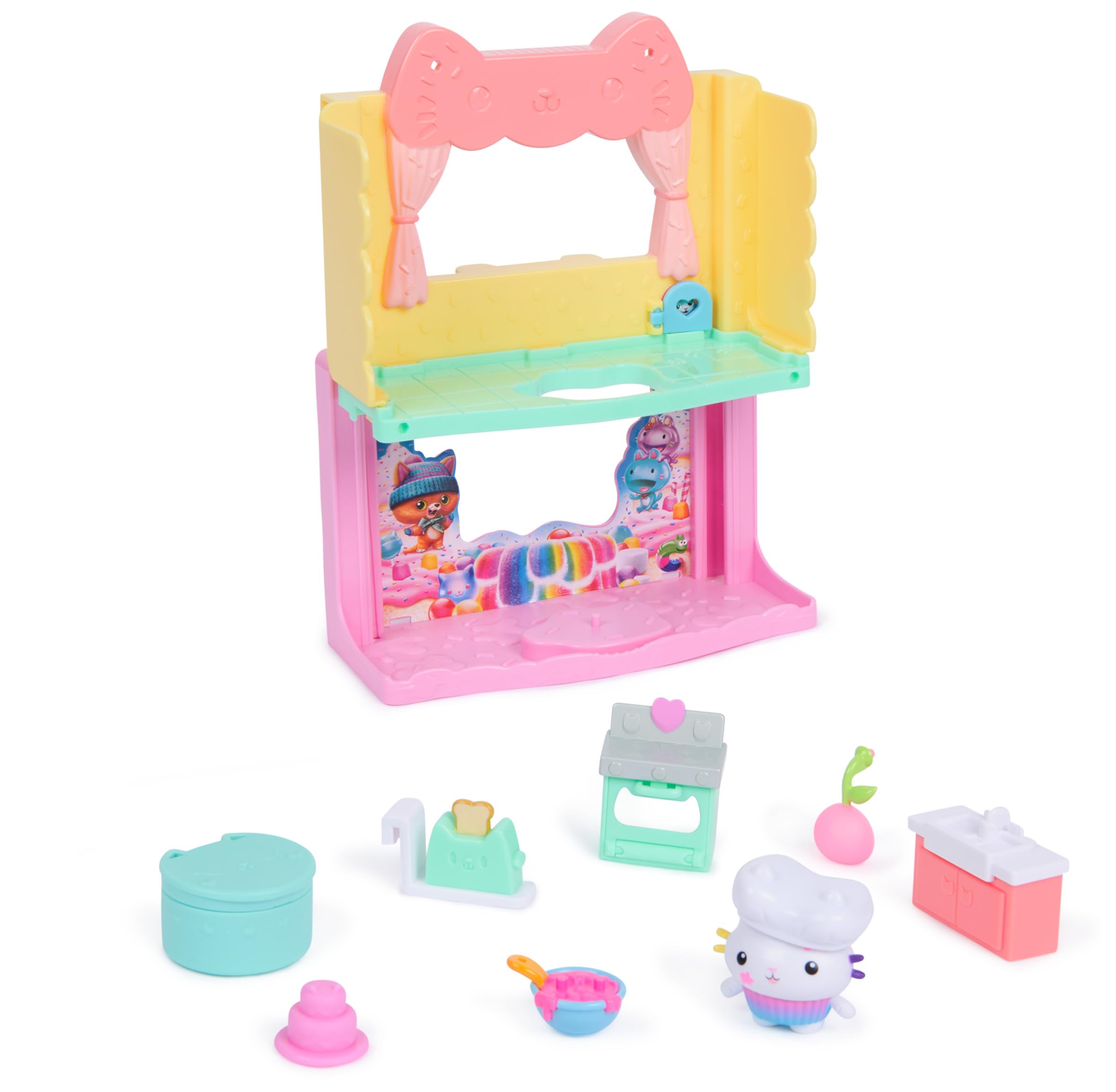 La Casa de Muñecas de Gabby - Pack Cocina de Pastelillo de La Película de Gabby's Dollhouse con Figura + 7 Accesorios + Juguete Sorpresa - Juguetes Niña 3 años + - Regalo Niña 3 años +