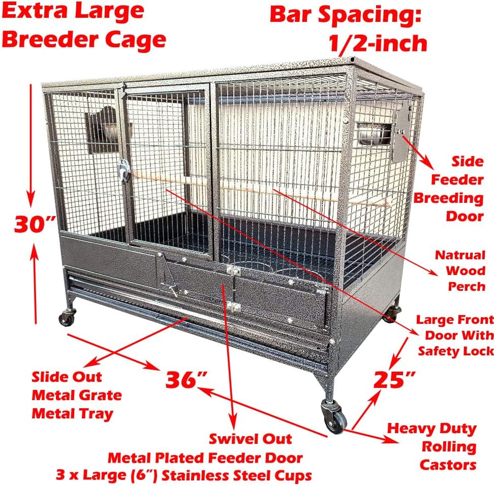 Diagram showing dimensions and features of the bird cage
