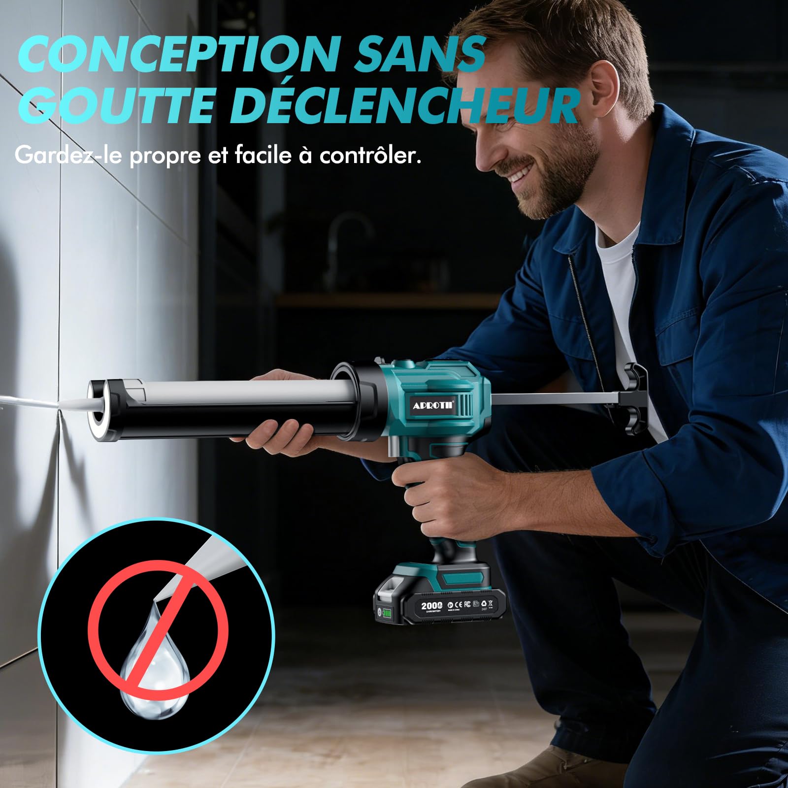 Pistolet Silicone Electrique Compatible Ma@kita 18V LED Pistolet Cartouche Calfeutrage 300 mL