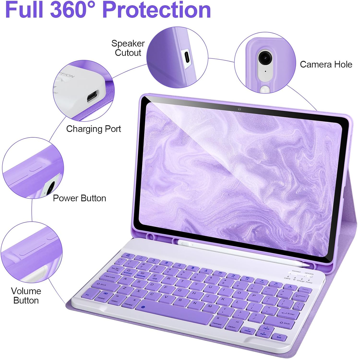 Keyboard Case for Samsung Galaxy Tab S9 FE 10.9/ S9 11 2023,Case with Keyboard for Samsung S9 FE with S Pen Holder,Detachable Wireless Bluetooth Keyboard for Galaxy S9 11 Auto Wake/Sleep, Purple