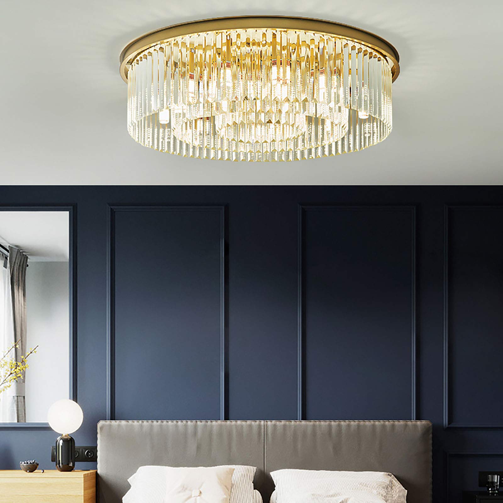 Modern Kristall Kronleuchter LED Deckenlampe Deckenleuchte Lampe Wohnzimmer Beleuchtung, 8x E14, 15㎡-20㎡, Rund Kristall Hängeleuchte für Schlafzimme, Esszimmer, Wohnzimmer