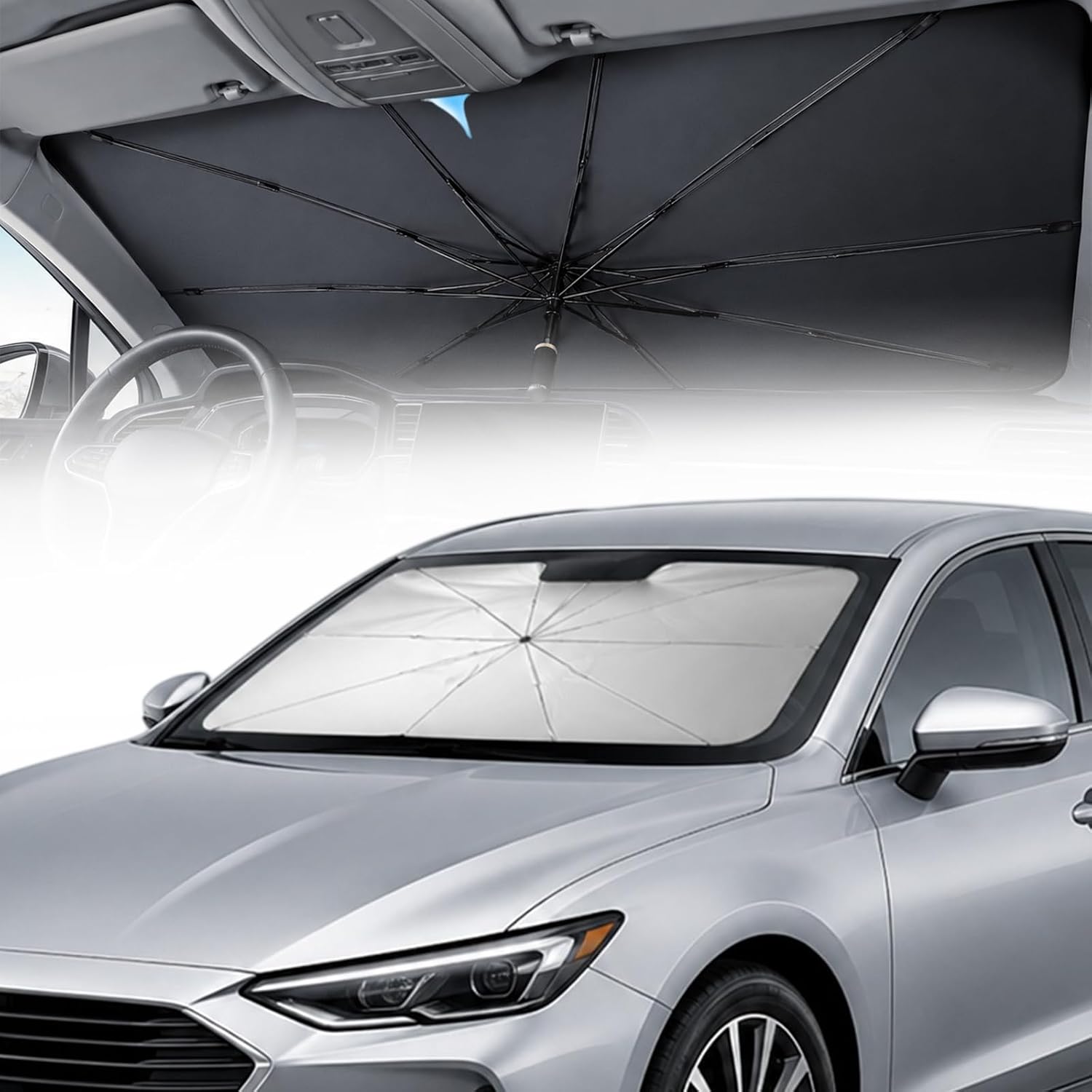 Windshield Sun Shade Umbrella, Foldable Front Car Sunshade, 57.09" x 33.46"