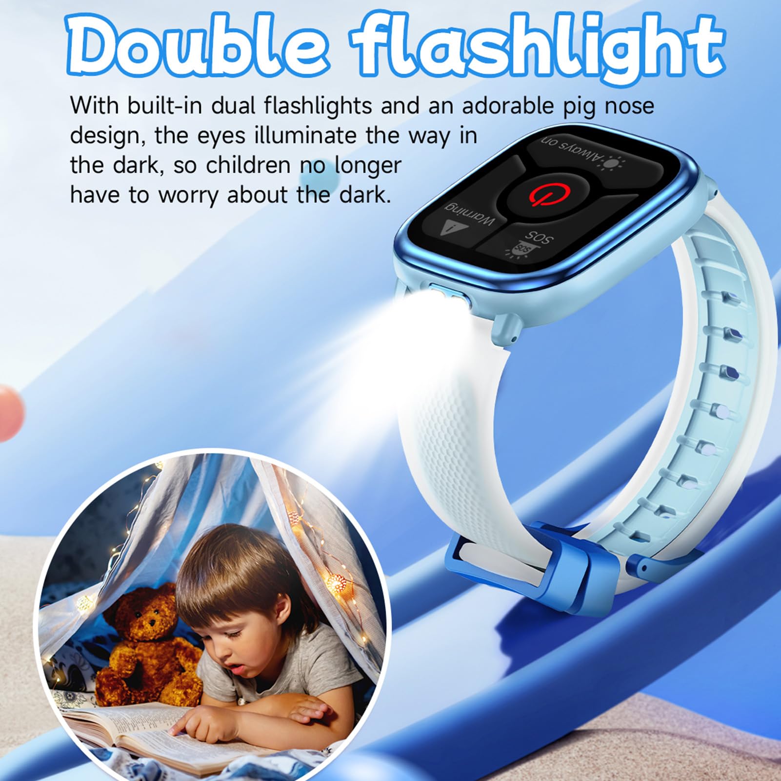 Sxhlseller Reloj Inteligente para Niños con Linterna y Juegos de (Blue)