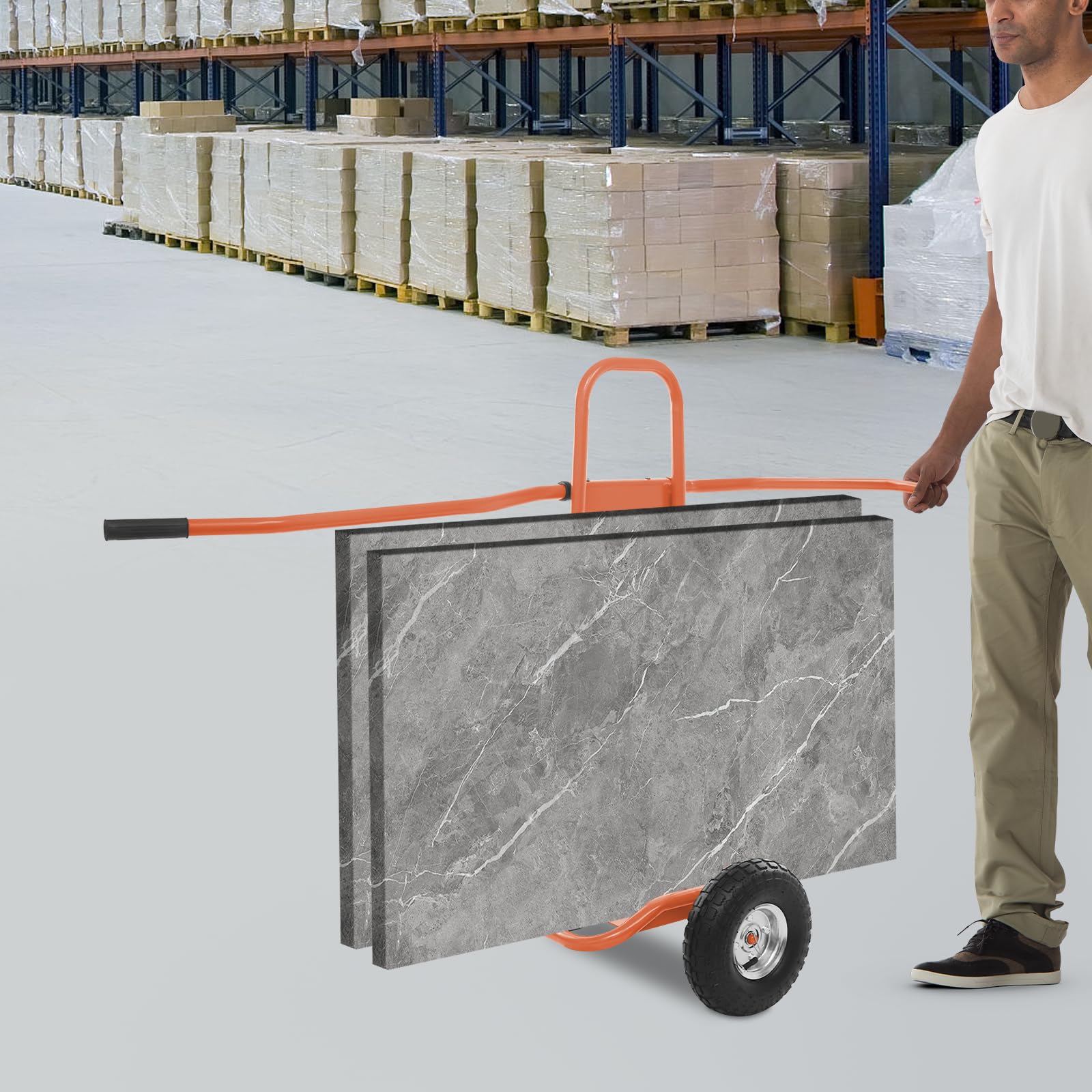 Transportwagen für Platten 120 * 85Cm 220Kg ZuverläSsige Konstruktion Plattenwagen Zum Transportieren GroßEr Platten rutschfeste RäDer Platten-Transportwagen für Haushalten, LagerhäUsern (Orange)