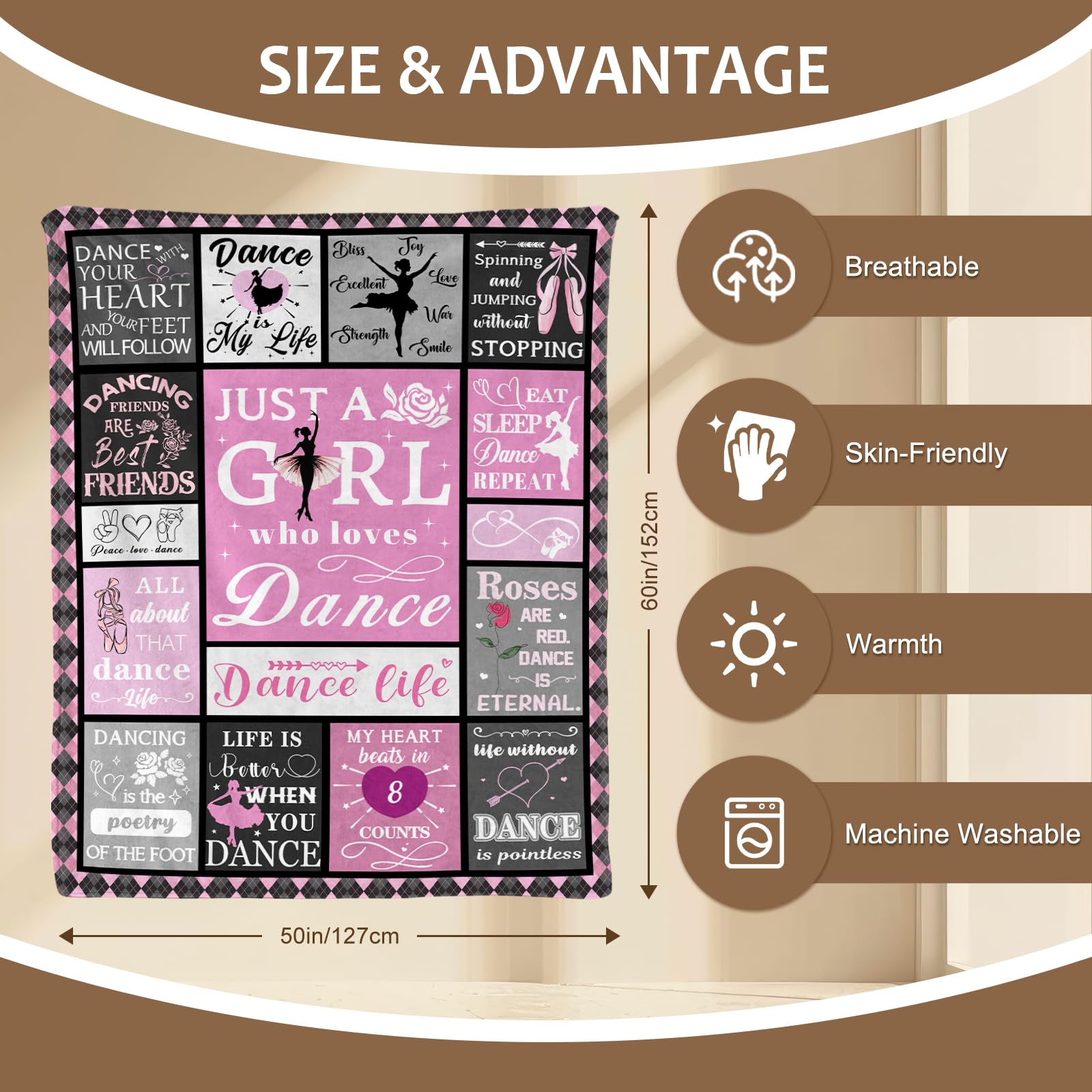 Yasrlvun Dance Gifts for Girls Ballet Gift 50x60 Inch Ballerina Blanket Dance Teacher Gift Gymnastics Gift for Girls Cozy Ballet Blankets - Image 2