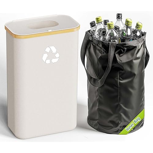 Super Thin Verson - Recycling Bin for Kitchen Indoor Home, Large Recycle Bin with Lid Reusable Inner Bag Bottle Can Glass Waste Plastice Stickers, Others, After_door