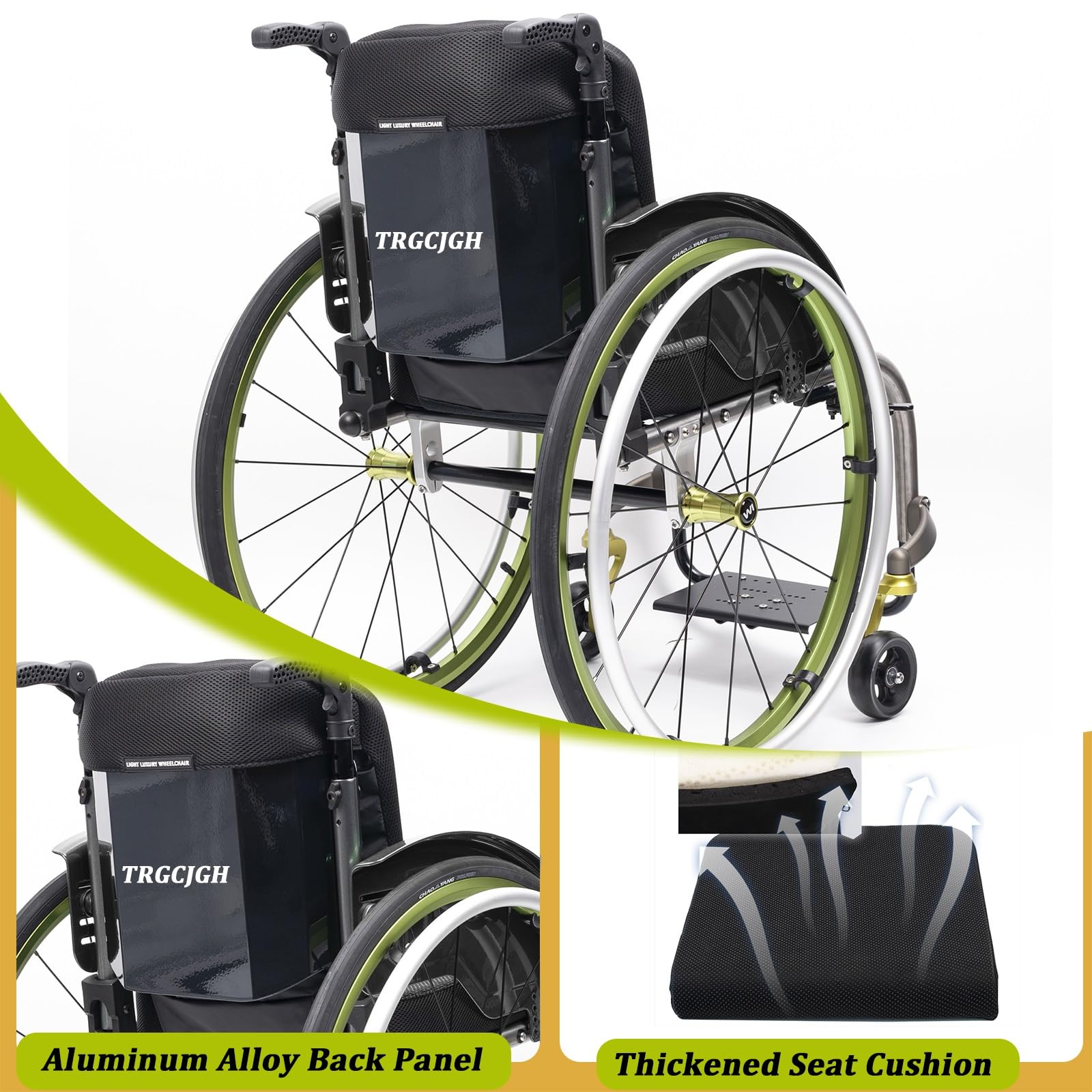 Carrozzina per Disabili Pieghevole leggera ad Autospinta, Sedia A Rotelle perSchienale diviso,Freno manuale,12KG(Green,15.7in Seat Width)
