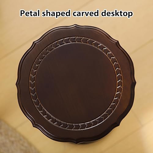 Miniatura 5 de Mesa auxiliar redonda 100% madera maciza, mesa pequeña para bebidas para espacios pequeños, mesa auxiliar moderna para dormitorio, sala de estar,