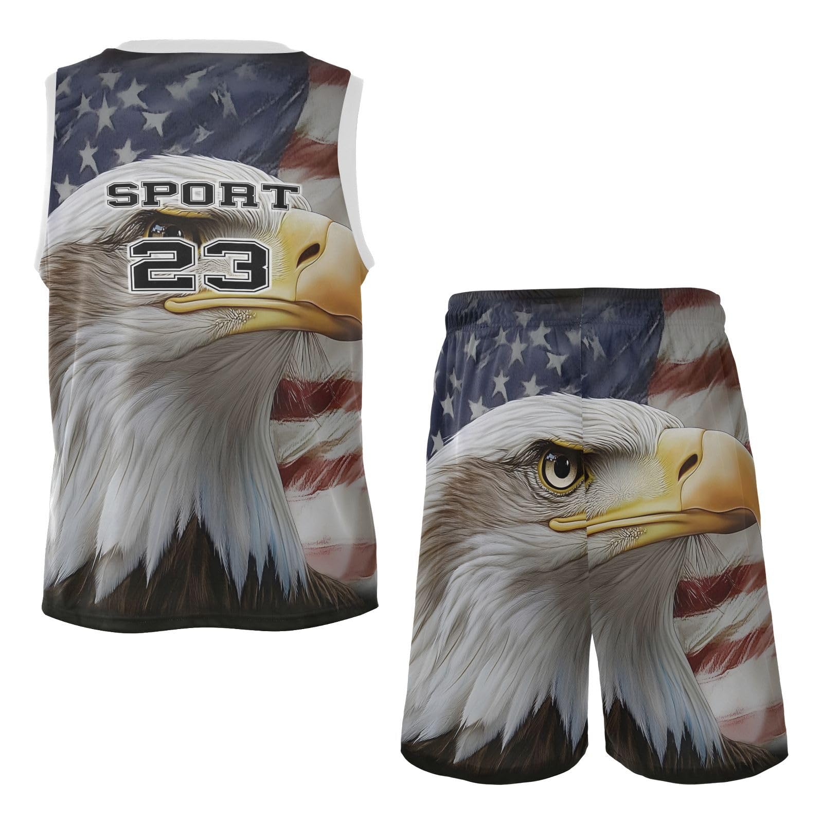 FLildon Us Flag Bald Eagle Boys Basketball Jersey Set Tank Top Shorts Tracksuit Sport Training Suit for Kids, M