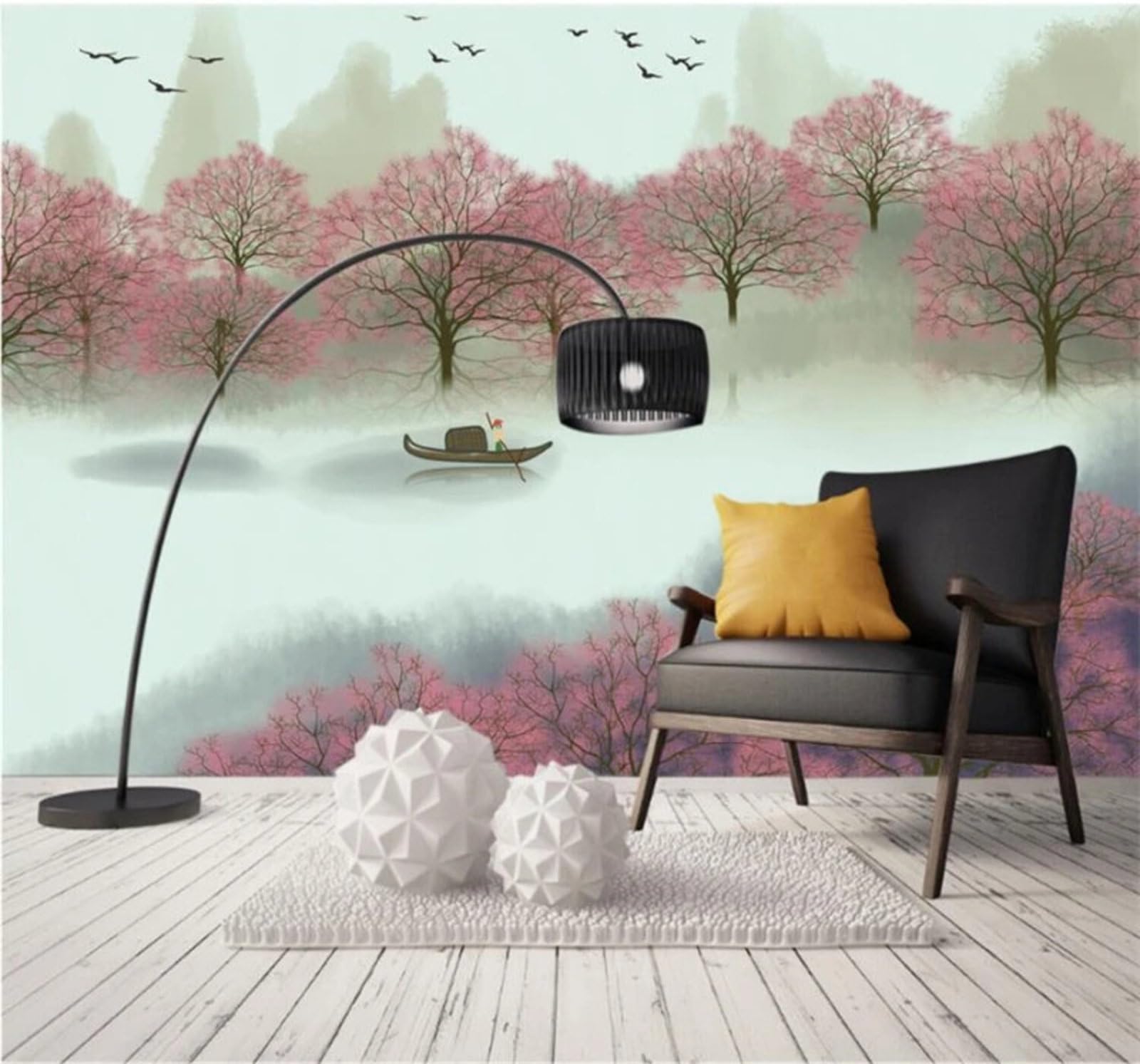 Xlming 250Cm×170Cm(B×H) Ethereal Pink Woodland River Fairyland 3D Wallpaper Luxury Silk Study Dining Feature Sofa Grey Bedroom Living Room Tv Decorative Wall-250Cm×170Cm