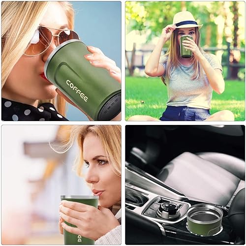 Miniatura 100 de Taza de café de 12 onzas – Taza de viaje aislada a prueba de derrames con tapa a prueba de fugas, taza de café de viaje de acero inoxidable al
