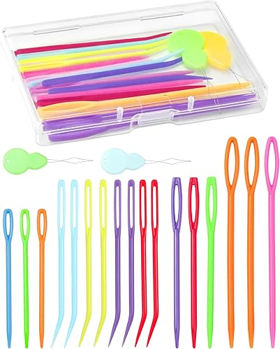 FIVEIZERO Juego de 19 agujas para hilo, agujas para hilo surtidas, aguja de tapicería curvada, aguja de tejer, agujas de zurcir, agujas de plástico,