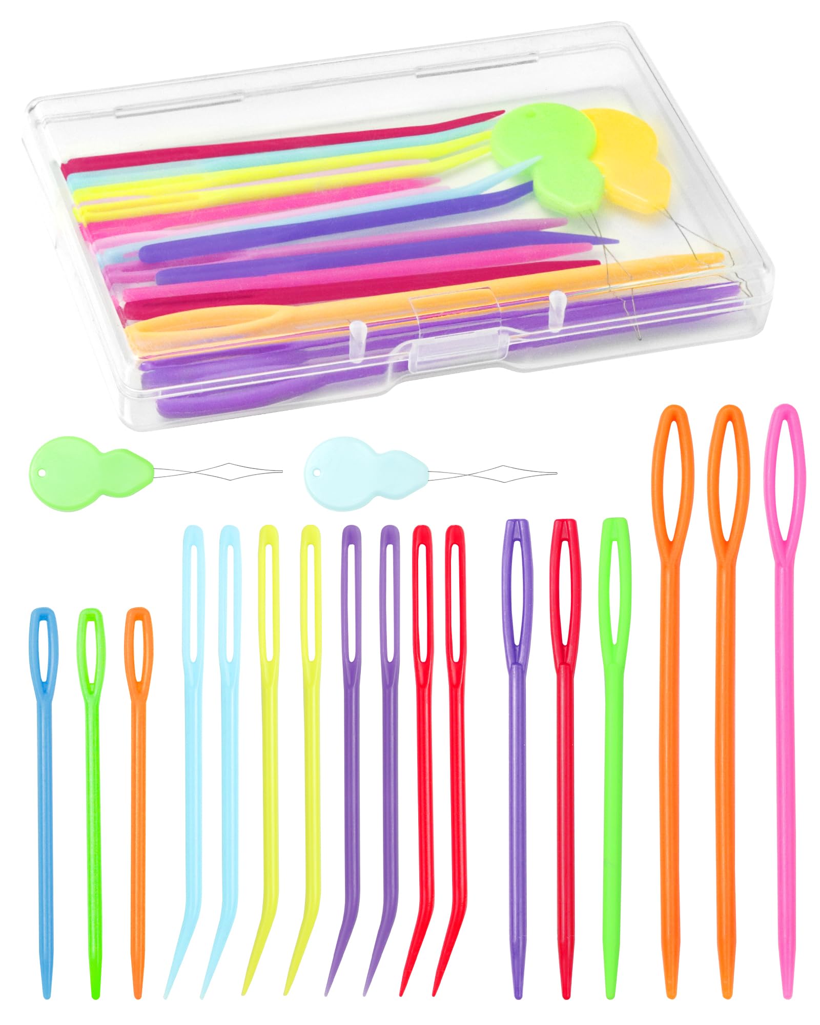 FIVEIZERO 19 Pcs Yarn Needles Set, Assorted Yarn Needles Bent Tapestry Needle Weaving Needle Darning Needles Plastic Needles Large Eye Blunt Knitting Needles for Sewing Crochet-image-0