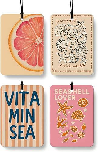 Ambientador de aire para automóvil de playa costera, 4 piezas, retro verano tropical estrella de mar con conchas de mar colgante para autos,