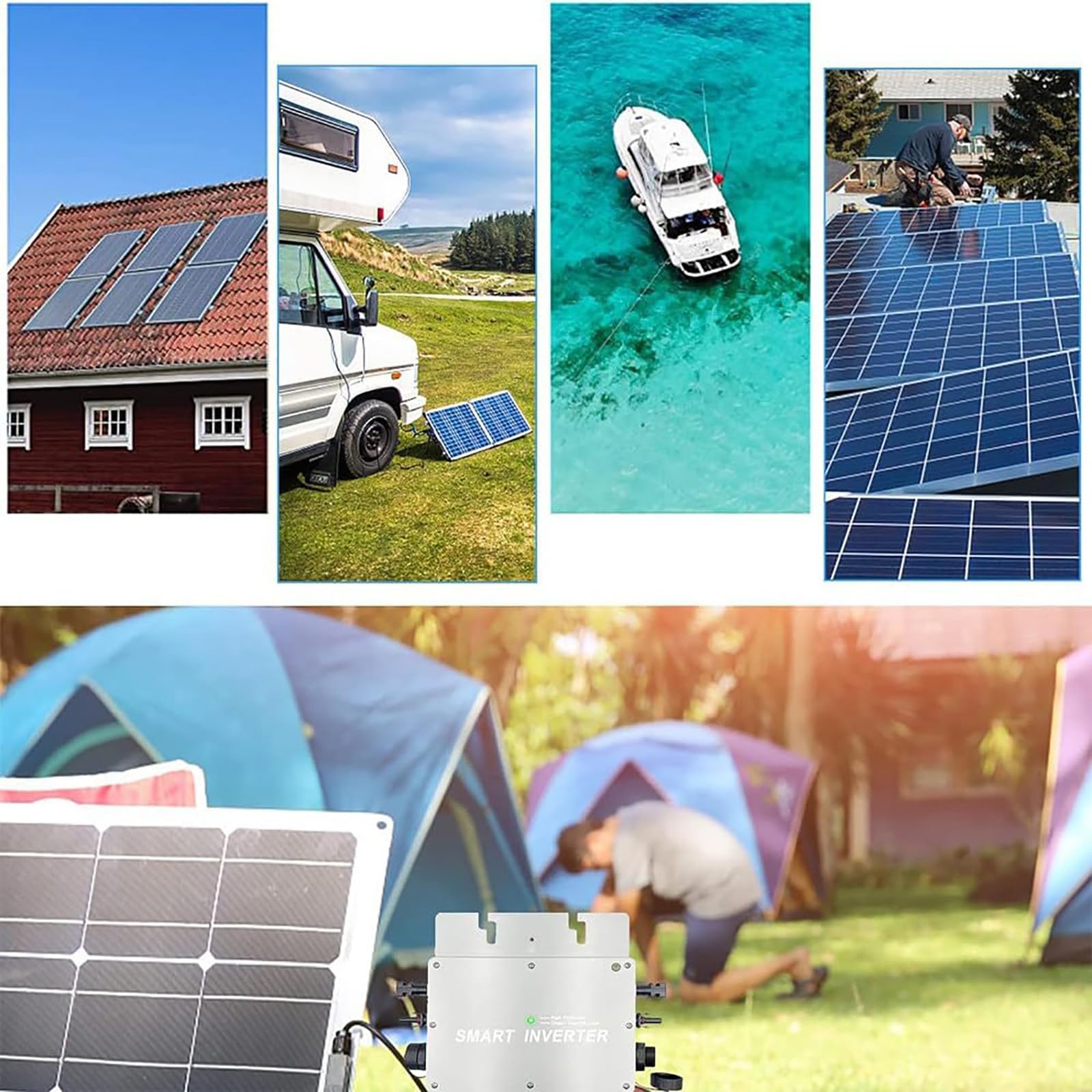 Micro-onduleur MPPT 1600 W, Micro-onduleur Solaire, contrôle WiFi, Auto-Refroidissement, DC22-60 V à AC120-230 V, onduleurs, étanche IP65 pour Toit extérieur, onduleur à Onde sinusoïdale