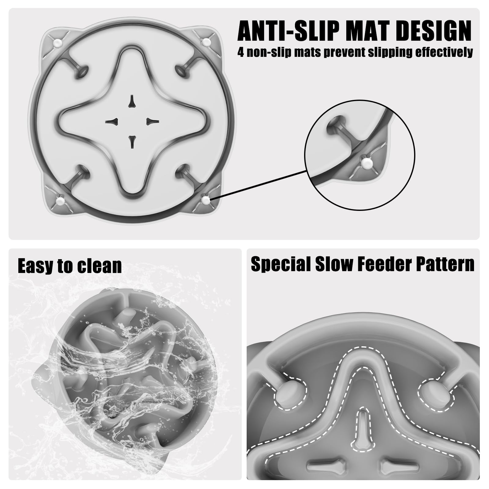 TOKAYIFE Ciotola anti ingozzamento 21.8cm Cibo lento per animali domestici Ciotola per cani e gatti Anti-rigurgito Antiscivolo Durevole (M, Grigio)