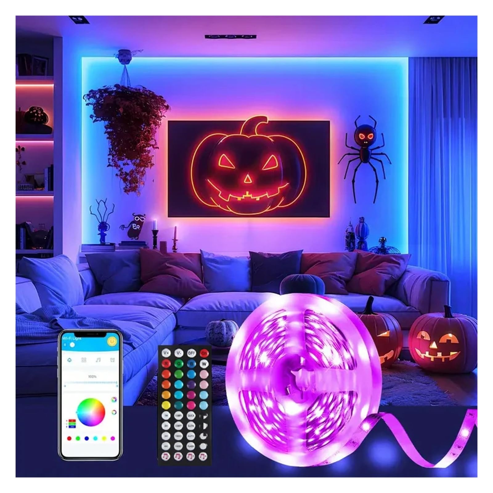 Tira de luces LED RGB USB de 3,28 pies-100 pies, aplicación y Control remoto de 44 teclas, lámpara de cinta LED 3535, retroiluminación de TV for sala de juegos, decoración del hogar(BLUETOOTH 44K_30M)