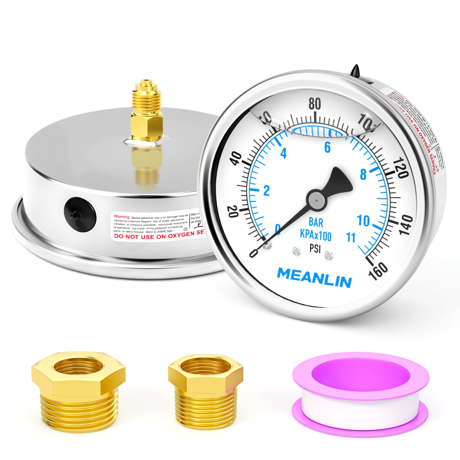 Manomètre en acier inoxydable MEANLIN MEASURE avec support arrière WOG - 8