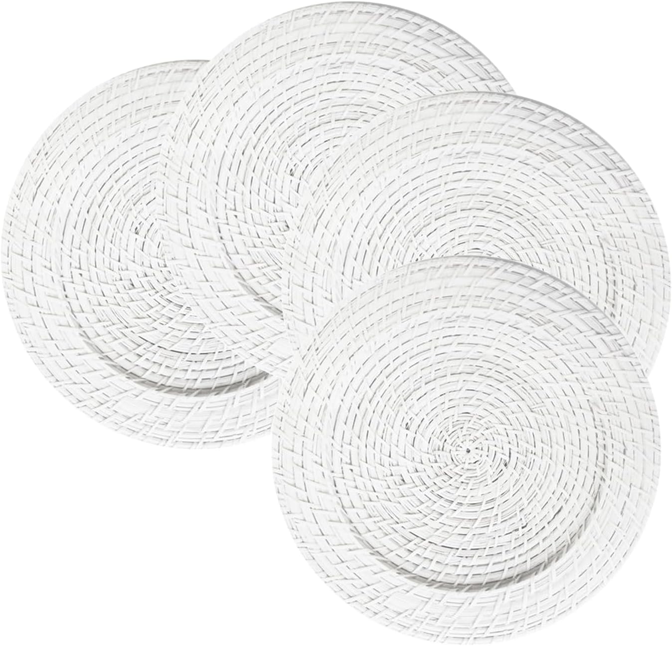 ChargeIt by Jay Rattan Plate Chargers - Round Rattan Placemat, Woven Natural Chargers for Dinner Plates - Stylish Premium Charger Set for Weddings, Banquets, Upscale Events - White, 4 Set
