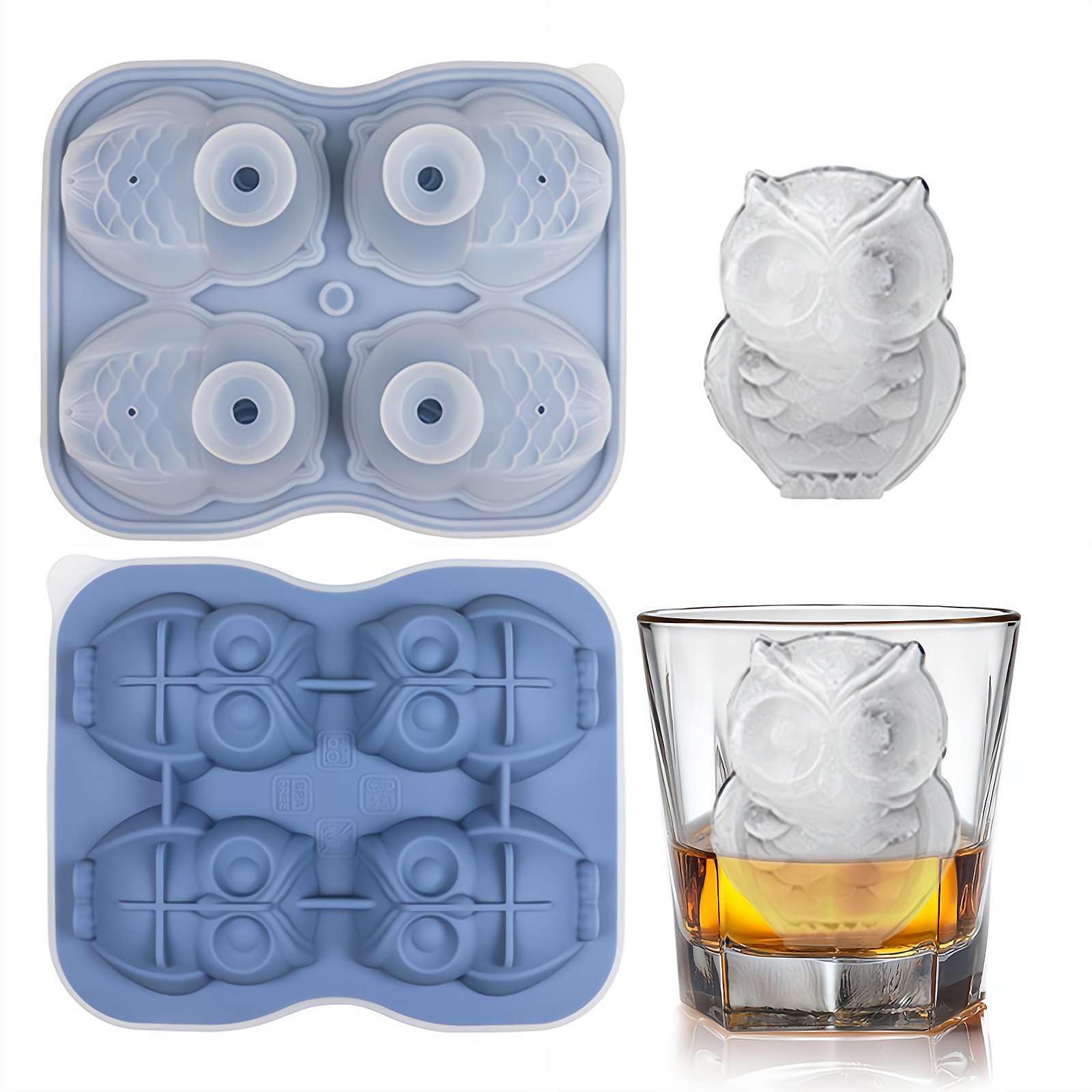 6-Cavity 3D Animal Silicone Ice Cube Mold – Food-Grade Silicone with Integrated Funnel Lid, Leak-Proof Design for Penguins, Sheep, Cat Paw, French Bulldog & Labrador, BPA-Free