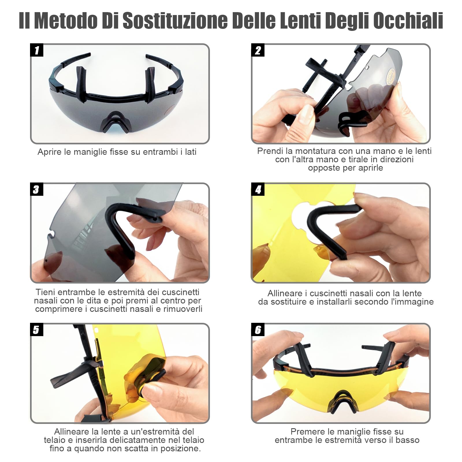 Radsportbrille – UV-Schutz, 3 wechselbare Gläser, verstellbares Headband – Leicht und bequem (schwarz)