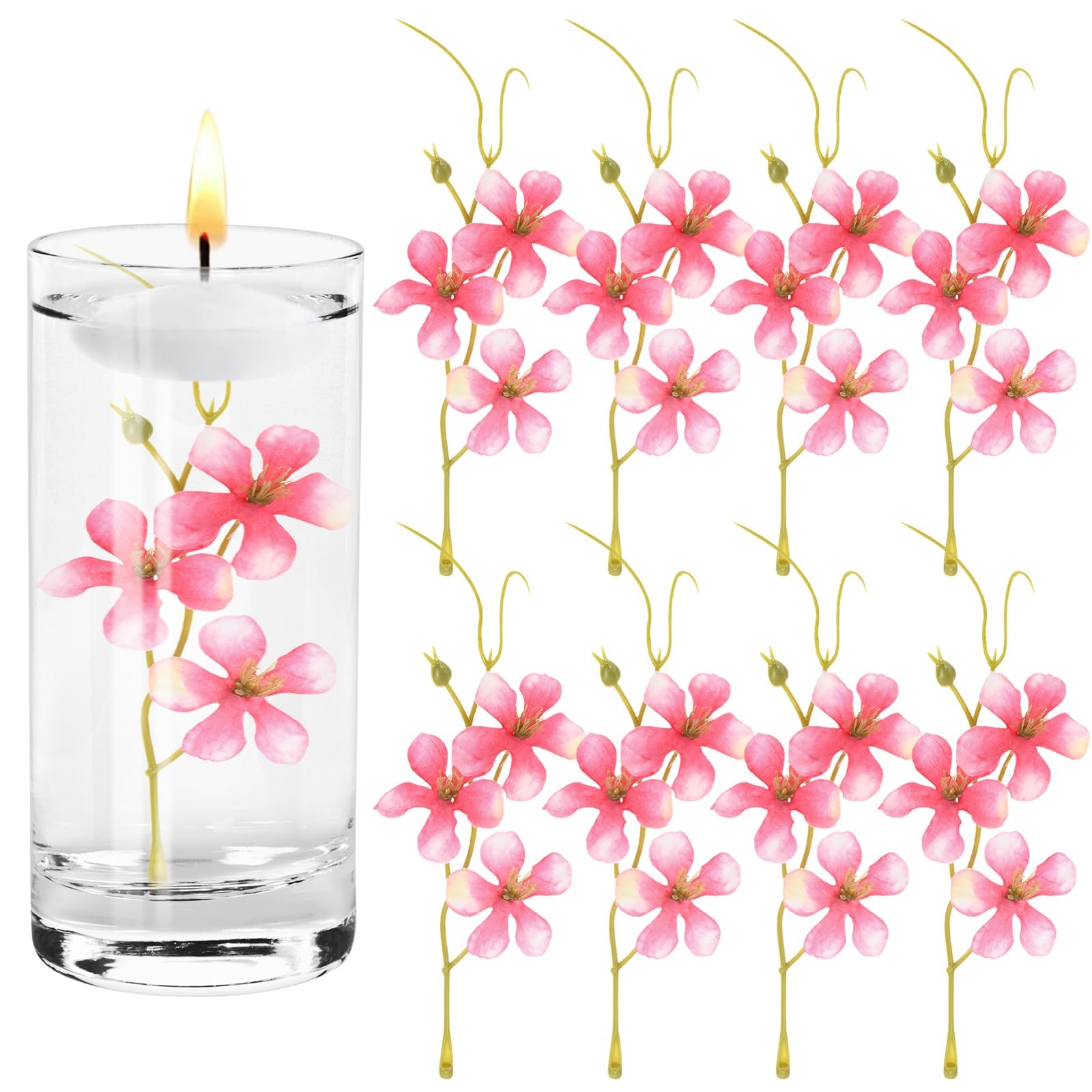 M METERXITY 8-Pack Artificial Orchid Flowers 6.7 Inch Faux Silk Pea Flowers Real Touch Pink White Fake Blossom Pea Stems for Floating Candle/Home/Wedding/Christmas/Party