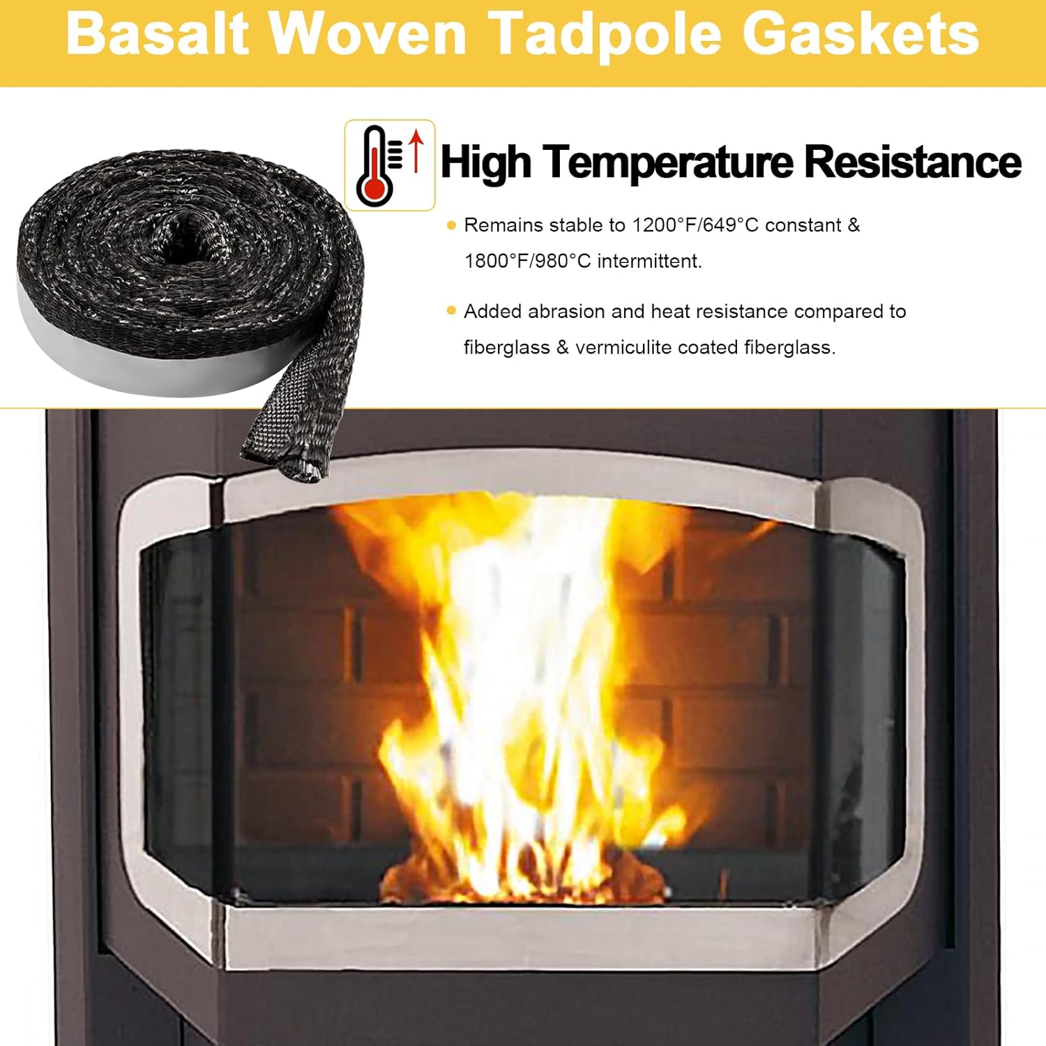Adviace 2-00-71611 Stove Door Tadpole Gasket with Self-Adhesive for Harman Advance Pellet Stove Parts and Harman Mark I Wood & Coal Stoves, 1 1/2" x 5/8" x 81" High Temperature Seal Rope Replacement.