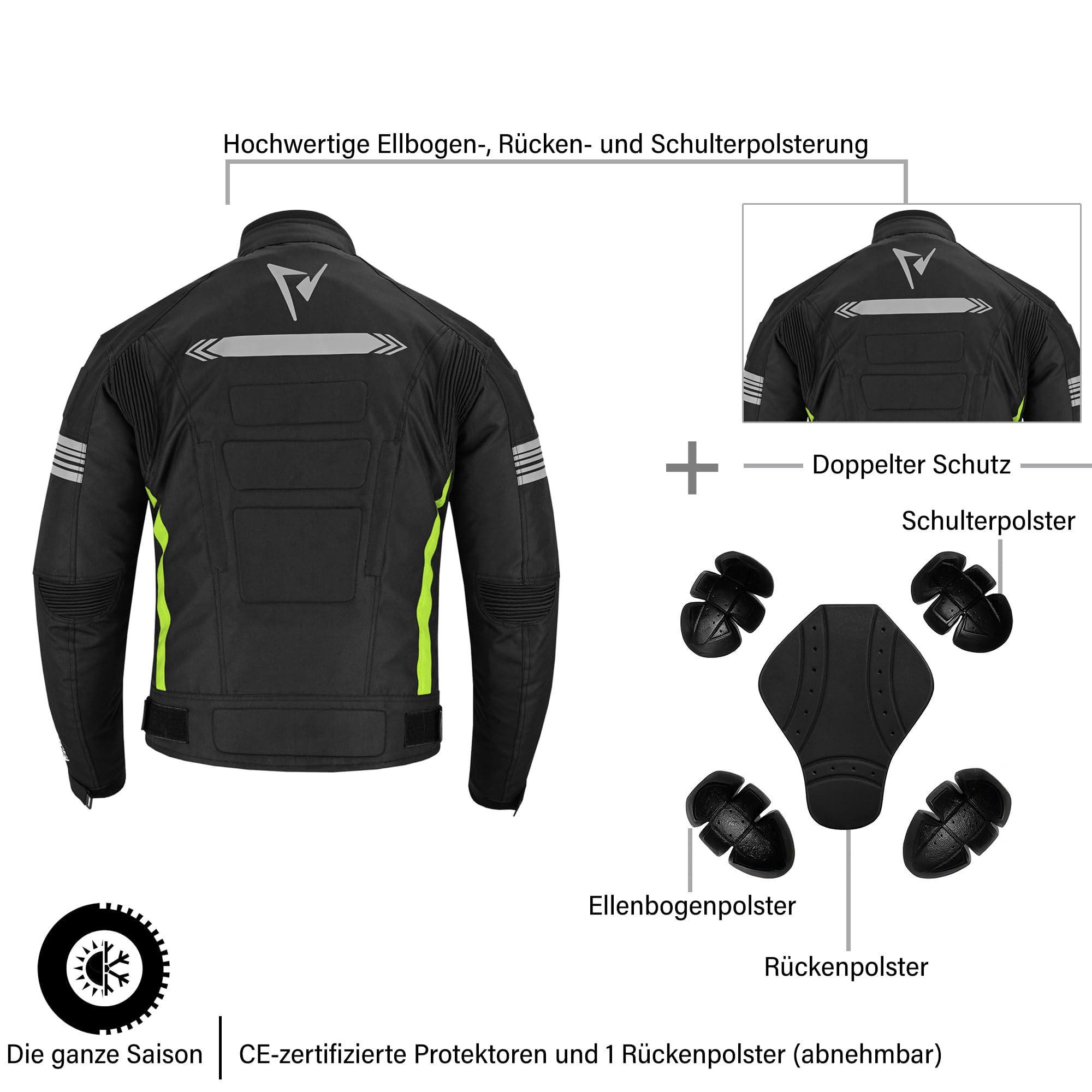 Tuta da moto 2 pezzi, giacca e pantaloni da moto impermeabili, giacca da corsa riflettente da uomo, con protezione da moto CE Tank Rainwear (EN-17092)