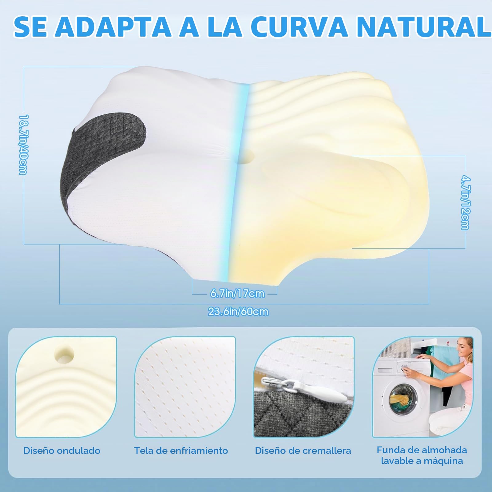 NEWHEY Almohada Cervicales y Cuello Almohada Viscoelástica ergonómica para Dormir de Lado Boca Arriba y Boca Abajo Relaja el Cuello y los Hombros