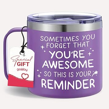 Gossby Thank You Gift for Women - 14oz Insulated Tumbler Mug with Lid, Straw - Sometimes You Forget Youre Awesome - Appreciation, Inspirational Cheer Up Gift for Teacher, Boss, Coworker, Friend