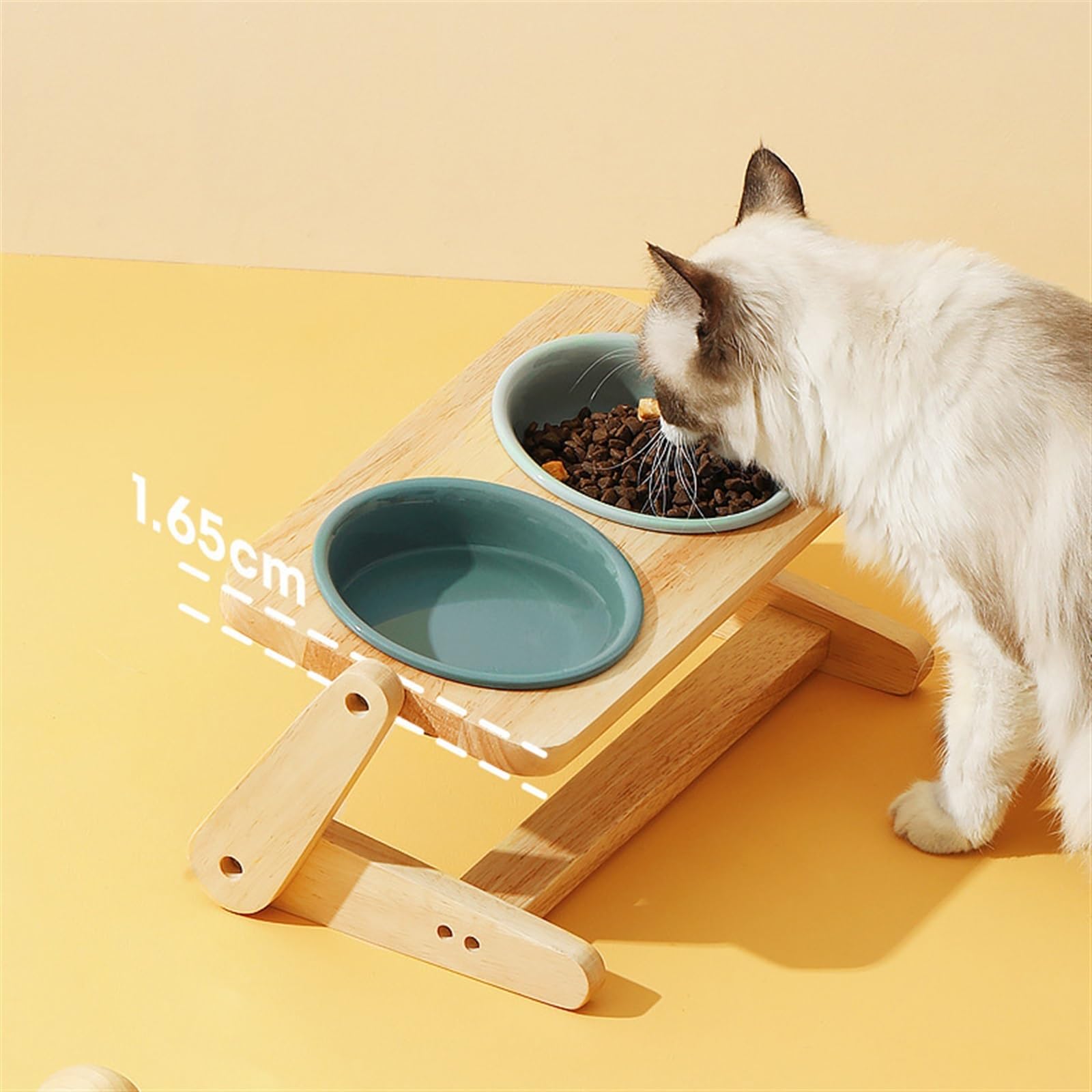 PUIOKA Cuenco de cerámica para Mascotas con Soporte de Madera con ángulo Ajustable, Adecuado para Perros y Gatos