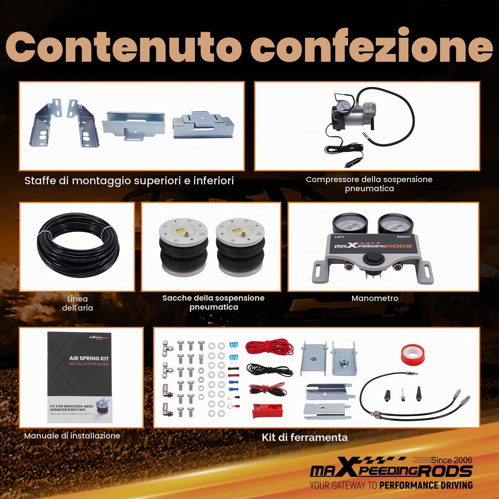 maXpeedingrods Sospensioni pneumatiche per Mercedes Benz Sprinter 2006-2020, carico massimo 4000 kg (trazione posteriore e trazione anteriore)