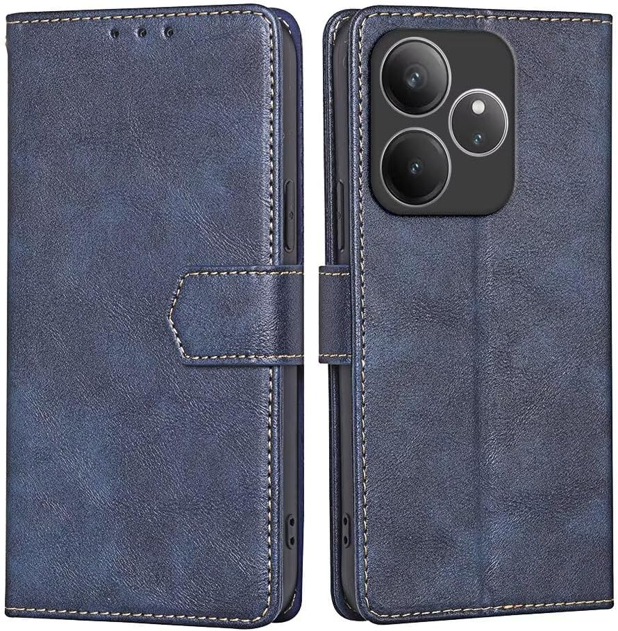RankOne Cover for Realme GT 6 / Realme GT 6T (6.78 Inches), Flip Leather Wallet Case, Magnetic Book Bumper Cover Case - Blue
