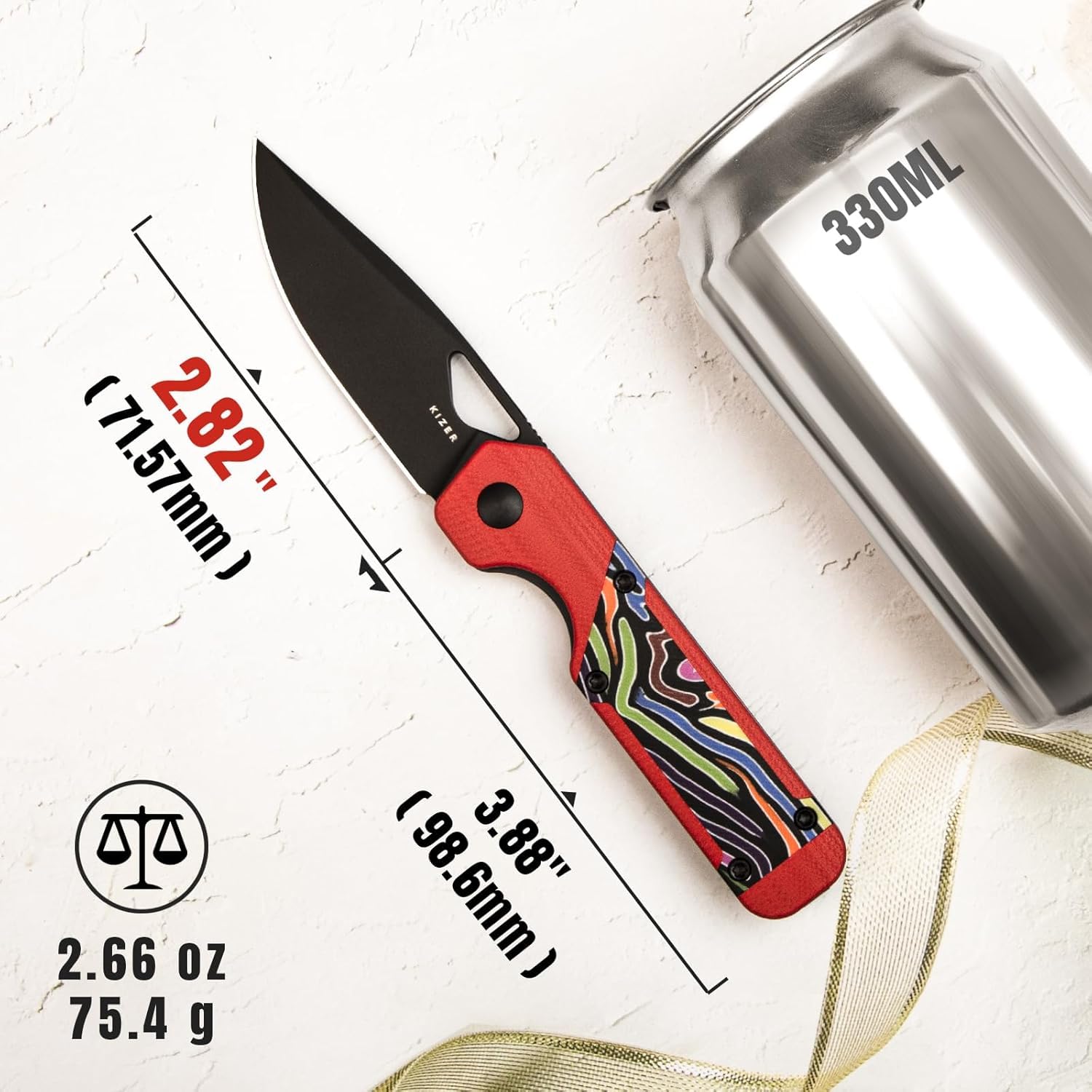 Kizer Mini Militaw Klappmesser, 2,82 Zoll Nitro V-Klinge Taschenmesser, Mehrfarbig G10-Griff, Kleines EDC-Messer mit Taschenclip, Camping-Jagdmesser für Männer und Frauen, Geschenk V3634SA2
