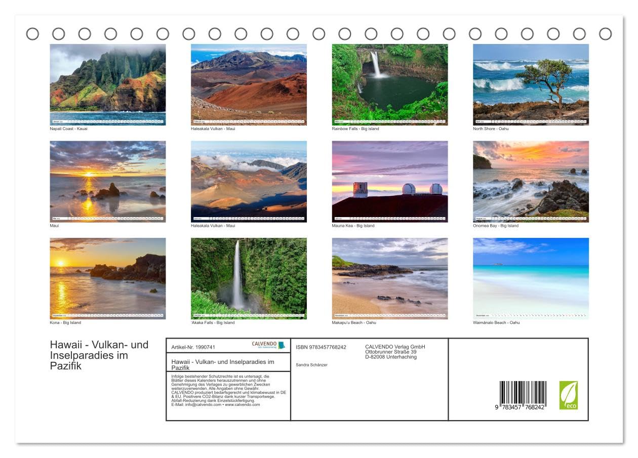 Hawaii - Vulkan- und Inselparadies im Pazifik (Tischkalender 2026 DIN A5 quer), CALVENDO Monatskalender: Bilderreise über die Hawaii Inseln Kauai, Maui, Oahu und Big Island