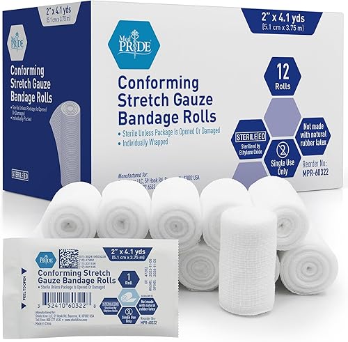 MED PRIDE Rollo de gasa elástica conforme de 2 pulgadas, sin látex, no adherentes, para el cuidado de heridas (2 x 147.6 pulgadas (paquete de 12))