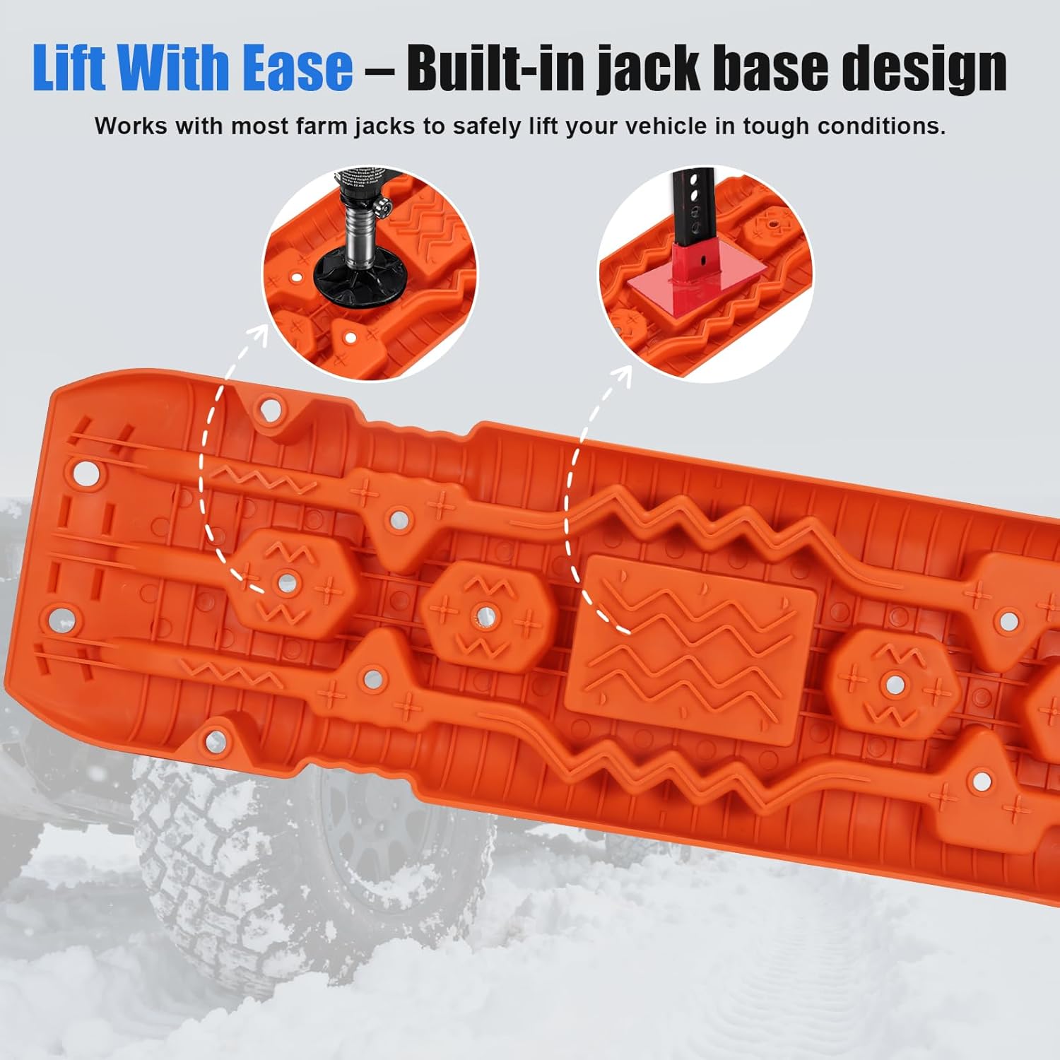 Off-Road Traction Boards, 2Pcs Recovery Tracks for Jeep, Truck & SUV – Heavy-Duty Traction Mats for Mud, Snow & Sand with Storage Bag for Emergency Tire Ramp (Orange)