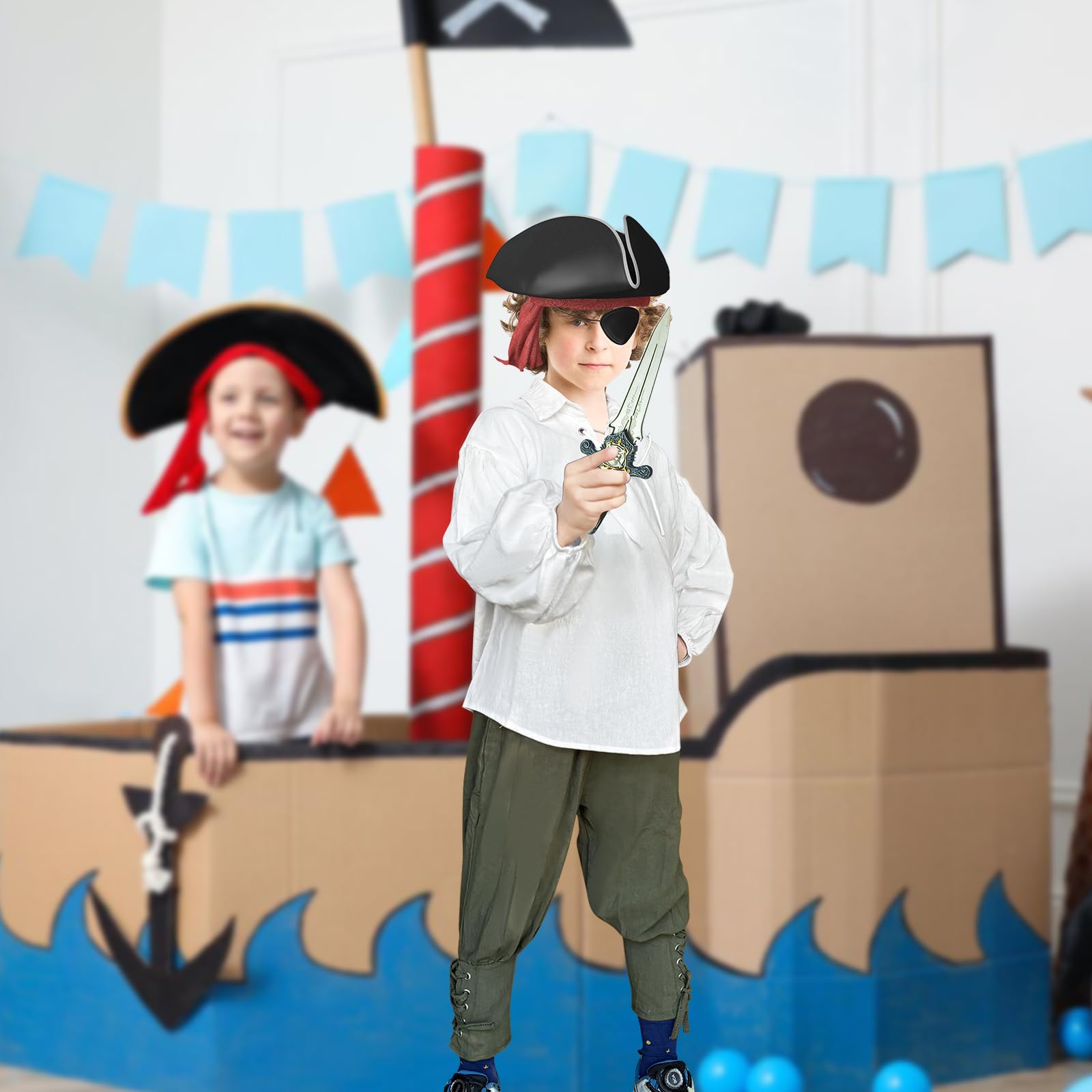 Jungen Mittelalterliche Piraten Set Shirt & Knöchel Hosen Kinder Renaissance Halloween Kostüm Schottische Jacobite Tops und Hosen