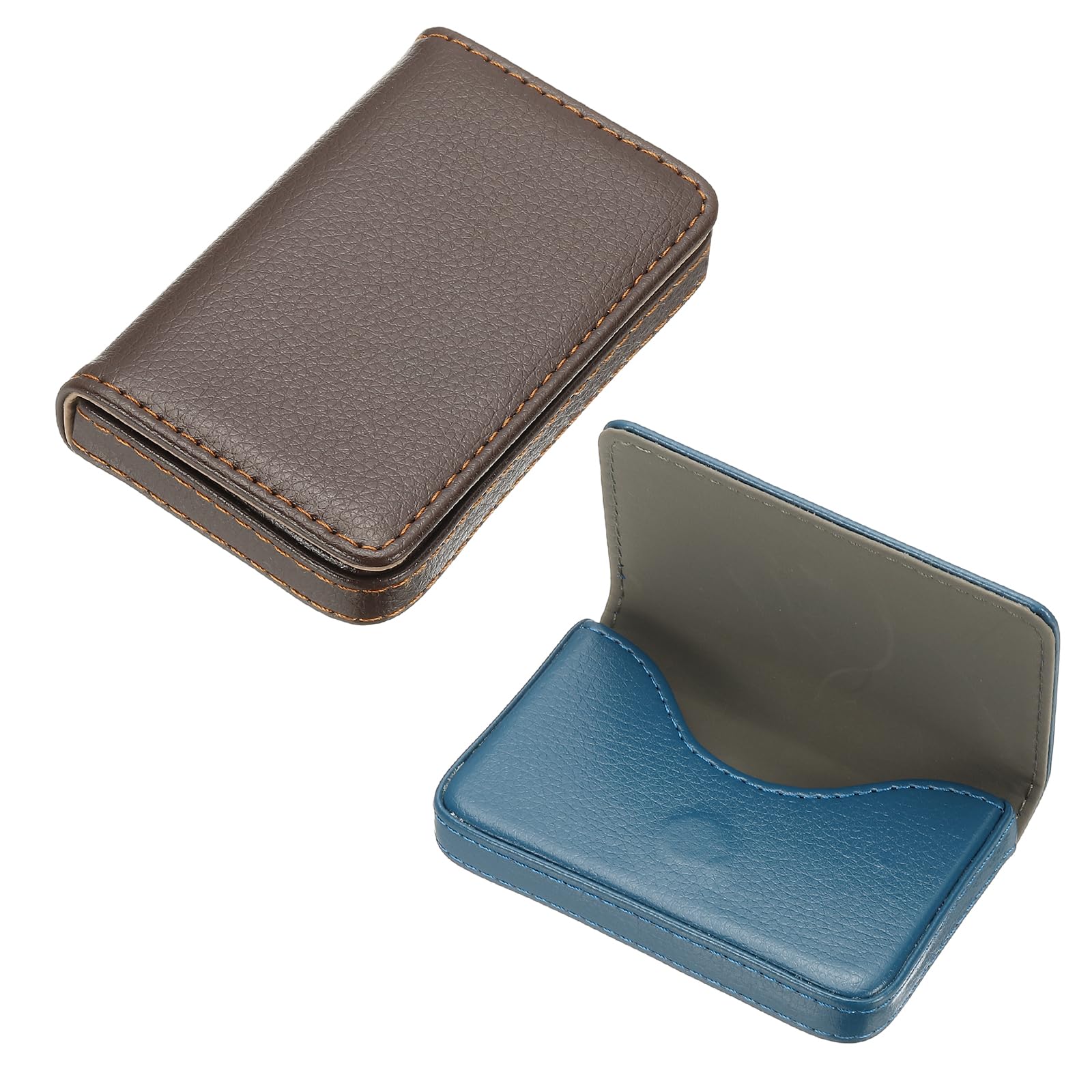PATIKIL PU Leather Business Card Holder, 2Pcs Name Card Case with Magnetic Shut Wallet Pocket Carrier for ID Card Men Women, Brown/Blue